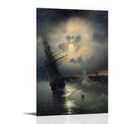 Ivan Aivazovsky Wall Art Prints Paintings Poster A Sailing Ship on A High Sea by Moonlight (Sailing Shipon The Sea at Moonlight) Print Photo Art Painting Canvas Home Decorative Bedroom Modern Decors