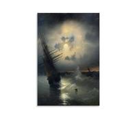 Ivan Aivazovsky Wall Art Prints Paintings Poster A Sailing Ship on A High Sea by Moonlight (Sailing Shipon The Sea at Moonlight) Wall Art Aesthetic Canvas Painting Picture Living Room Decor Home Unfra