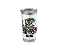 Ivan Fun Alligator Motorcycle Design for Boys Name Ivan Stainless Steel Insulated Tumbler