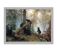 Ivan Shishkin Morning In Pine Forest Shishkin Ivan Bears Artwork Framed Wall Art Print A4 Artery8 Light Grey One Size