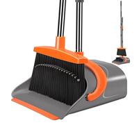 Ivandar Long Handle Broom and Dustpan Combo for Home & Office, Orange, Sturdy & Adjustable, Hard Floor, Polypropylene Bristles, 2.7 lbs