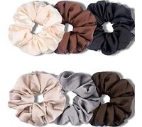 IVARYSS Big Scrunchies for Women Thick Hair, Premium Satin Softer than Silk, XL 6 Inch Extra Large Scrunchy Elastic Hair Bands Accessories, 6 Pack, Neutral