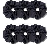 IVARYSS Big Scrunchies for Women Thick Hair, Premium Satin Softer than Silk, XL 6 Inch Extra Large Scrunchy Elastic Hair Bands Accessories, 6 Pack, Black