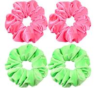 IVARYSS Extra Large Neon Scrunchies for Hair 80s, Premium Velvet Soft Jumbo Scrunchy, XL 6 inch Big Elastic Band Women and Girls Hair Accessories, 4 Pack, Neon