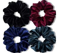 IVARYSS Extra Large Scrunchies for Women's Thick Hair, Premium Velvet Soft Jumbo Scrunchy, XL 6 inch Big Elastic Band Hair Accessories, 4 Pack, Dark