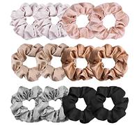 IVARYSS Neutral Scrunchies for Women, Premium Satin Softer than Silk, Solid Elastic Bands Ponytail Holder Hair Accessories, 12 Pack