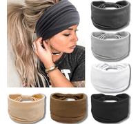 IVARYSS Wide Headbands for Women, Neutral Knotted Head Wraps Turbans, Large African Style Head Bands Hair Accessories, 6 Pack