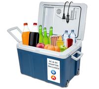 Ivation Electric Cooler & Warmer with Wheels |48 Quart (45 L) Portable Thermoelectric Fridge| Includes Carry Handle, 110V AC Home Power Cord & 12V Car Adapter Great for Camping, Travel & Picnics