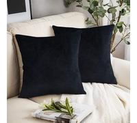 IVAZA Velvet Decorative Cushion Cover 12x12 Inch - Set of 2, Soft Solid Square Throw Pillow Covers for Sofa, Living Room or Home Decor - 30x30 cm Black