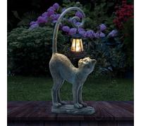 IVCOOLE Resin Cat Statue with Solar Lantern, Eye-catching Garden Sculpture Decor,15.3" Height Outdoor Figurine for Garden Yard Patio Decorations,Birthday Gifts