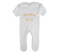 I've Been goodish This Year Baby Romper Jumpsuit with feet, 0-3 Months, White