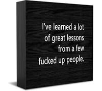 I'Ve Learned A Lot Of Great Lessons From A Few ed Up People Home Office Decor Wooden Box Sign, Decorative Positive Office Desk Accessories Wood Plaque Wood Table Sign 5 X 5 Inch