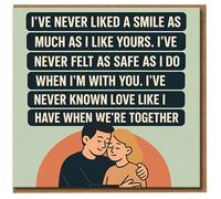 I've Never Liked a Smile As Much As I Like Yours Romantic Card - Heartfelt Anniversary/Valentine's Card for Partner, Boyfriend or Girlfriend - Cute Couple Illustration