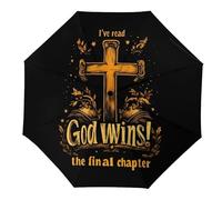 I've Read The Final Chapter God Wins Travel Umbrella Windproof Automatic Umbrellas 3 Folding Compact Umbrellas for Rain And Sun