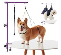 IVEKEN Home Dog Grooming Table Arm with Hammock 35" Height Adjustable Dog Grooming Arm with Clamp No-Sit Haunch Holders Durable Purple(Grooming Table Not Included)