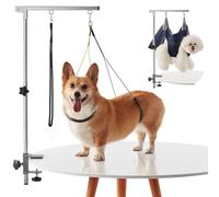 IVEKEN Home Dog Grooming Table Arm with Hammock 35" Height Adjustable Dog Grooming Arm with Clamp No-Sit Haunch Holders Durable White(Grooming Table Not Included)
