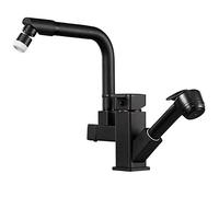 IVEKYKIBC Kitchen Sink Mixer Taps Pull Out Spray Gun Faucet Hot and Cold 2 Modes Brass Retractable Rotation Faucet-Black A