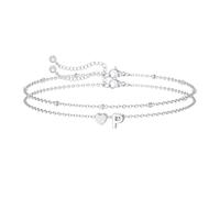 IVELECT Layered Initial Bracelet for Women Girls, Silver Heart Pendant Bracelet, Minimalist Personalized Monogram Charm Bracelet