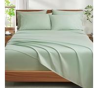 Ivellow 100% Egyptian Cotton Sheets California King Size Set - 1200 Thread Count 6 PC 18" Deep Pocket Bed Sheet Set，Durable Hotel Quality Luxury Soft Breathable Sage Green Cooling Sheet Sets Bedding