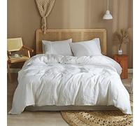 Ivellow Bed Linen Set, 100% Pure French Linen Duvet Cover, Queen, 3Pcs (1 Duvet Cover, 2 Pillowcases), Off White