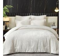 Ivellow Crushed Velvet Comforter Set Queen Ivory Comforter Set 5pcs Ultra Soft Lightweight Breathable Bedding Set Luxury Cozy Flannel Comforter Queen Size (1 Comforter,2 Pillow Shams, 2 Euro Shams