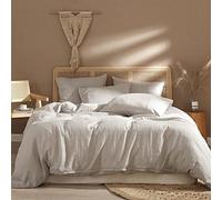 Ivellow King Size Linen Duvet Cover Set: 100% Washed French Linen, 3 Pieces (1 Duvet Cover, 2 Pillowcases), Natural, Solid