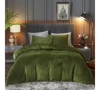 Ivellow Velvet Flannel Duvet Cover King Size Olive Green Comforter Cover Ultra Soft Breathable Cozy Velour Duvet Cover Solid Luxury Bedding Set Zipper Closure Corner Ties