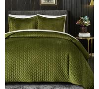 Ivellow Velvet Quilt Set Lightweight Velvet Comforter Luxury Leaves Quilting Bedspread Coverlet All Season Green Queen