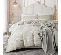 Ivellow Waffle Duvet Cover 100% Cotton Queen Duvet Cover Textured Khaki Duvet Cover Cozy Soft Breathable Skin-Friendly Luxury Bedding Set All Season