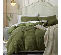 Ivellow Waffle Weave Duvet Cover Set 100% Cotton Duvet Cover Boho Textured Olive Sage Green Cozy Soft Breathable Queen Duvet Cover Skin-Friendly Luxury Comforter Cover Bedding Set