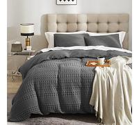 Ivellow Waffle Weave Duvet Cover Set 100% Cotton Duvet Cover Queen Textured Grey Duvet Cover Cozy Soft Breathable Queen Duvet Cover Skin-Friendly Luxury Comforter Cover Bedding Set All Season 90"x90"