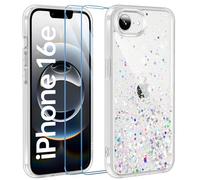 ivencase Clear Glitter Case Compatible with iPhone 16e/iPhone 17e Case with 2 Screen Protector, TPU Silicone Sparkly Bling Star Soft Cover Flexible Transparent Shockproof Cover iPhone 16e/iPhone 17e