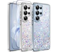 ivencase Clear Glitter Case Compatible with Samsung Galaxy S26 Ultra Case with 2 Screen Protector, TPU Silicone Sparkly Bling Star Soft Cover Flexible Transparent Shockproof Cover Samsung S26 Ultra