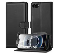 ivencase Compatible with iPhone 16e Case (2025) with 1 Screen Protector, [RFID Blocking] PU Leather Flip Wallet Phone Case with Card Slots Stand Magnetic Cover for iPhone 16e Case 6.1" - Black