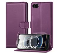 ivencase Compatible with iPhone 16e Case (2025) with 1 Screen Protector, [RFID Blocking] PU Leather Flip Wallet Phone Case with Card Slots Stand Magnetic Cover for iPhone 16e Case 6.1" - Purple