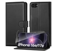 ivencase Compatible with iPhone 17e/iPhone 16e Case with 1 Screen Protector, [RFID Blocking] PU Leather Flip Wallet Phone Case with Card Slots Stand Magnetic Cover for iPhone 16e/17e - Black