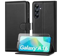 ivencase Compatible with Samsung Galaxy A16 Case with 1 HD Screen Protector, PU Leather Flip Wallet Phone Case with Card Slots Stand [RFID Blocking] Magnetic Closure for Samsung A16 5G / 4G - Black