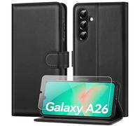 ivencase Compatible with Samsung Galaxy A26 5G Case with 1 HD Screen Protector, PU Leather Flip Wallet Phone Case with Card Slots Stand [RFID Blocking] Magnetic Closure for Samsung A26 - Black
