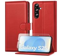 ivencase Compatible with Samsung Galaxy S25 5G Phone Case with 1 Screen Protector, [RFID Blocking] PU Leather Flip Wallet Case with Card Slots Stand Magnetic Cover for Samsung S25 - Red
