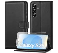 ivencase Compatible with Samsung Galaxy S25 5G Phone Case with 1 Screen Protector, [RFID Blocking] PU Leather Flip Wallet Case with Card Slots Stand Magnetic Cover for Samsung S25 - Black