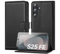 ivencase Compatible with Samsung Galaxy S25 FE 5G Case with 1 Screen Protector, [RFID Blocking] PU Leather Flip Wallet Case with Card Slots Stand Magnetic Phone Case for Samsung S25 FE - Black