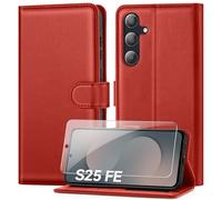 ivencase Compatible with Samsung Galaxy S25 FE 5G Case with 1 Screen Protector, [RFID Blocking] PU Leather Flip Wallet Case with Card Slots Stand Magnetic Phone Case for Samsung S25 FE - Red