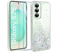 ivencase Glitter Case for Samsung Galaxy S25 Case, Clear | 2 Pack Screen Protector, TPU Silicone Sparkly Bling Star Slim Soft Shockproof Anti-Scratch Transparent Cover Samsung S25 5G