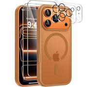 ivencase Magnetic for iPhone 17 Pro Case with 2 Pack Screen Protector and 2 Pack Camera Lens Protector, Compatible with MagSafe, Shockproof Protective Translucent Matte Back Phone Case -Coffee brown