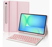 IVEOPPE Keyboard Case for Samsung Galaxy Tab S10FE/S9FE 10.9'', Case Keyboard for Samsung Tab S9, Cover with Magnetically Detachable Backlit Keypad for Galaxy S9 Tablet 11 Inch, Pink