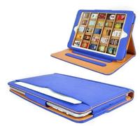 Iverson BIG SALE iPad MINI tan leather wallet cover case compatible with free screen protector and cleaning cloth (Blue)