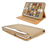 Iverson BIG SALE iPad MINI tan leather wallet cover case compatible with free screen protector and cleaning cloth (Khaki)