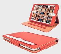 Iverson BIG SALE iPad MINI tan leather wallet cover case compatible with free screen protector and cleaning cloth (Orange)