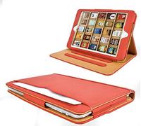 Iverson® iPad MINI tan leather wallet cover case compatible with free screen protector and cleaning cloth (Red)