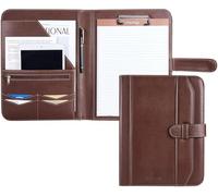 IVESIGN Leather Portfolio Notebook with Folder, Storage Clipboard with Cover for Legal Pad Holder Letter Size A4 Writing Pad for Business School Office Resume Conference Notepad Clip Boards (Brown)